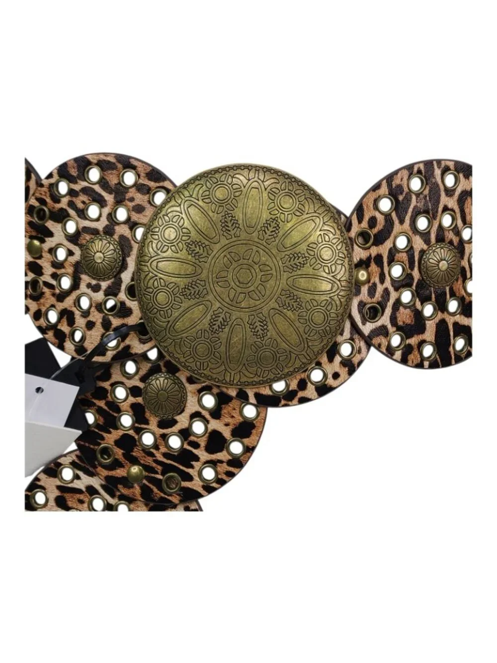 La Valentina Leopard Print Belt Concho With Medallion Accent M/L 48
